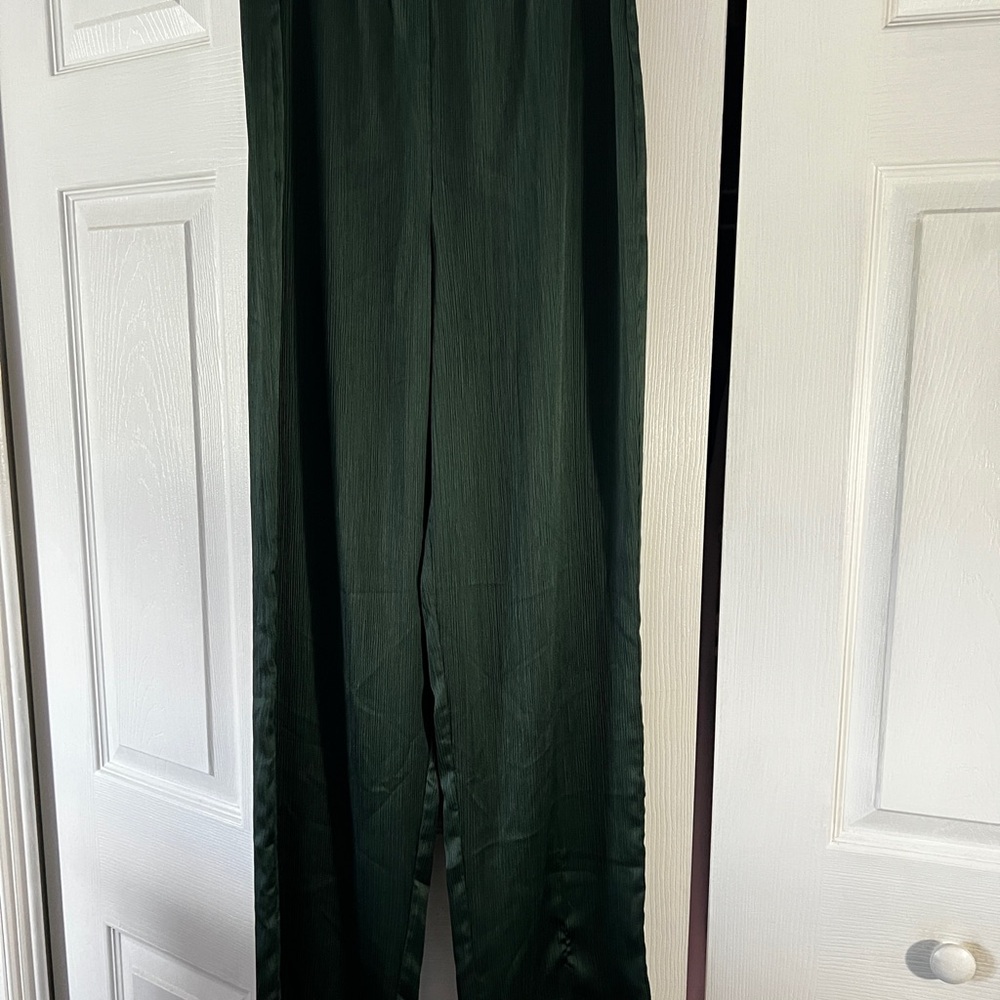 Calvin Klein Deep Green Pleated Wide-Leg Pants